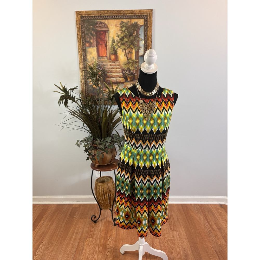 Ellen Tracy Dress Women Boho 2P Sleeveless Lined Exposed Back Zipper Fit & Flare